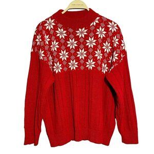 Vintage American Pride Christmas Sweater Jumper Women Plus 22W Flower Retro Cuff